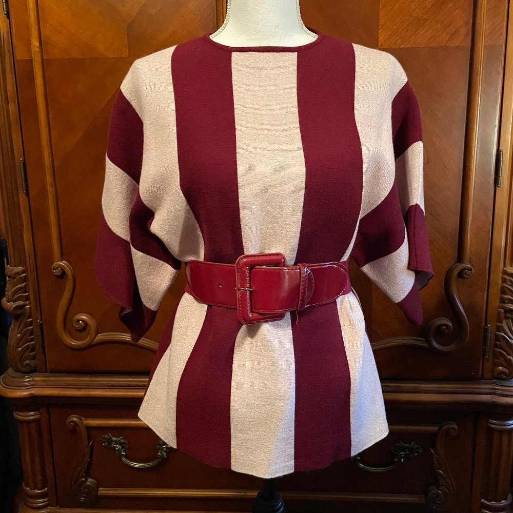 Burgundy and Beige Top with Belt